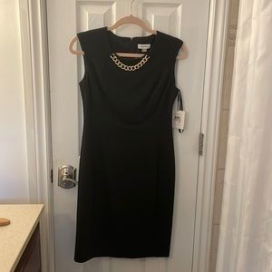 NWT Calvin Klein gold accent Black Dress